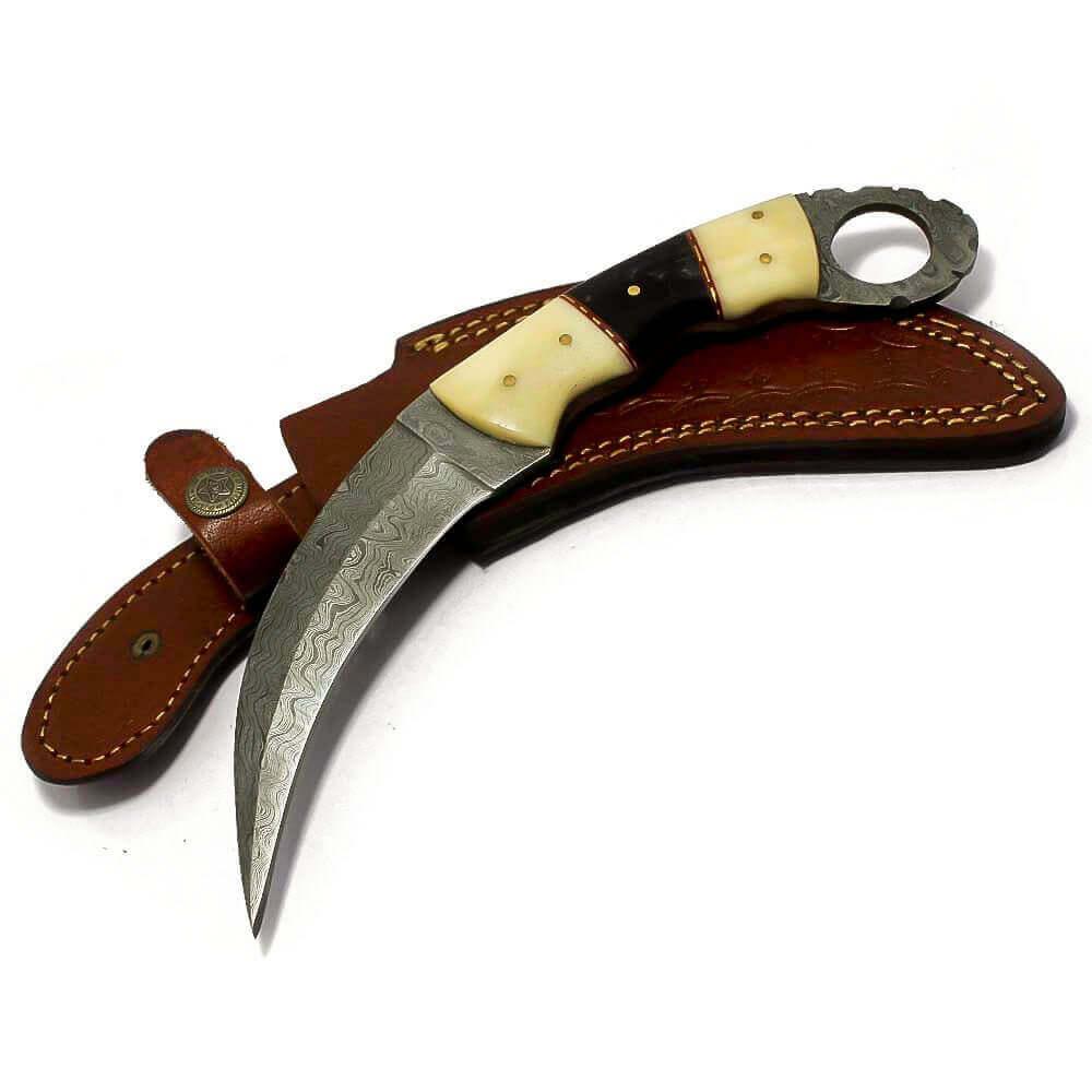 Handmade Damascus Karambit knife With Leather store Sheath