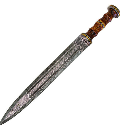 Handmade Damascus Steel Gladius Medieval Roman Short Sword With Leather Sheath