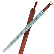 Handmade Damascus Steel Viking Sword With Leather Sheath