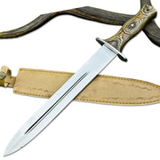 16" Handmade Stainless Steel Double Edge Dagger Knife With Leather Sheath