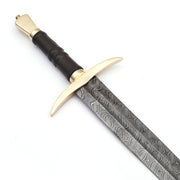 Handmade Damascus Steel Battle Viking Sword With Leather Sheath