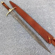 Custom Handmade Damascus Steel Battle Sword With Leather Sheath - propswords