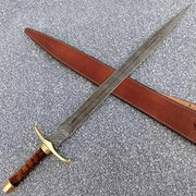 Custom Handmade Damascus Steel Battle Sword With Leather Sheath - propswords