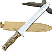 16" Handmade Stainless Steel Double Edge Dagger Knife With Leather Sheath