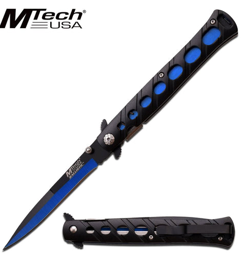 Spring Assist Pocket Folding Knife Mtech Black Blue Tactical Stiletto Blade