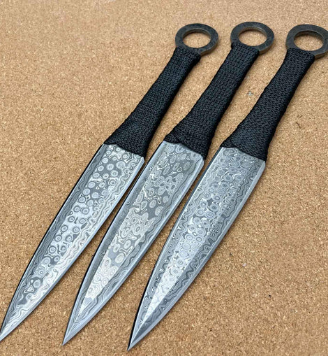 Pack of 3 Damascus Throwing Kunai Knife, Sharp Throwers - 12 Inches