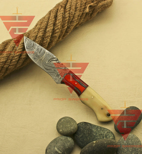 Handmade Damascus Steel Skinner Camping Hunting Knife with Beautiful Handle Design - Ideal Personalized Gift for Him, Complete with Sheath