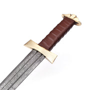 Handmade Damascus Steel Viking Warrior Sword With Leather Sheath