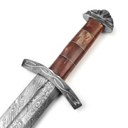 Handmade Damascus Steel Beast of War Viking Sword With Leather Sheath