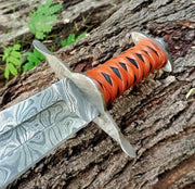 CUSTOM HANDMADE DAMASCUS STEEL BATTLE SWORD & LEATHER SHEATH - propswords