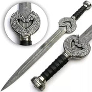 Custom Handmade Damascus Steel VIKING SWORD With Leather Sheath - propswords