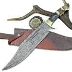 21" Handmade Damascus Steel Bowie Knife With Leather Sheath