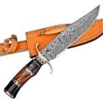 13" Handmade Damascus Steel Rat-Tail Bowie Knife Wood Handle With Leather Sheath-Outdoor, Camping, Hunting, Fishing