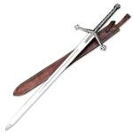 38" Handmade Stainless Steel Rat-Tail Scottish Claymore Sword With Leather Sheath