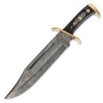 16" Handmade Damascus Steel Bowie Knife Wood Handle With Brass Clip And Sheath