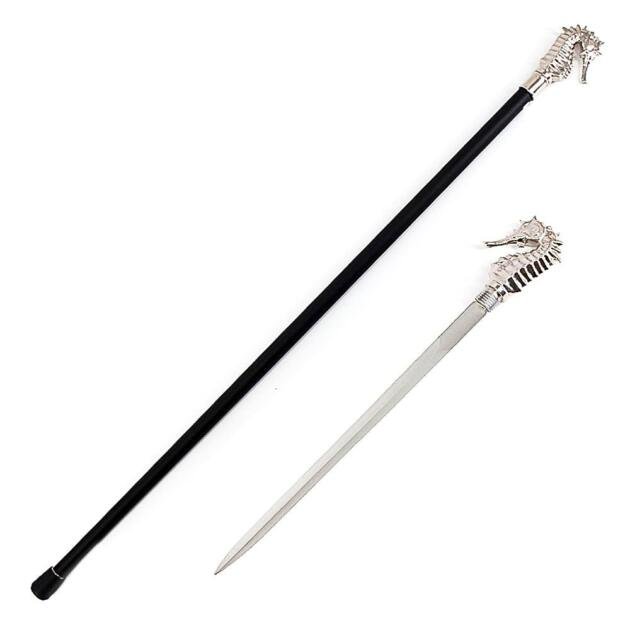 36.5” Silver Luxury Hippocampus Sea Horse Handle Cane Sword