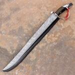 Hand Forged Damascus Steel Rat-Tail Cutlass Sword pirate sword With Leather Sheath