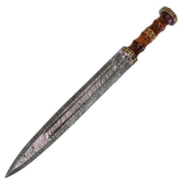 Handmade Damascus Steel Gladius Medieval Roman Short Sword With Leather Sheath