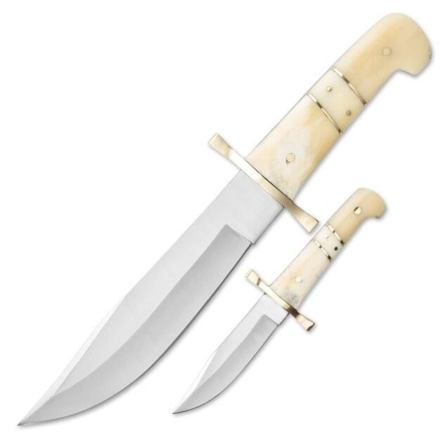 12"and 8" Handmade Stainless Steel Bowie Knife Camel Bone Handle With Leather Sheath