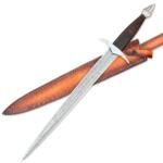 Handmade Damascus Steel Double Edge Short Sword With Leather Sheath