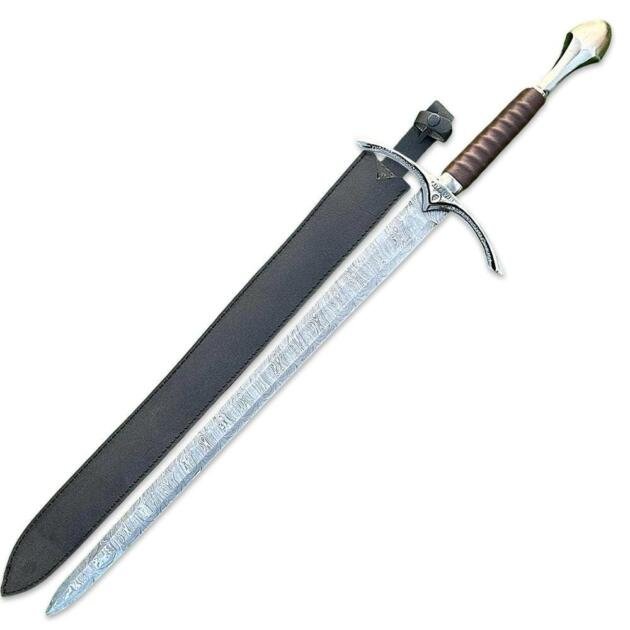 Custom Handmade Damascus Steel Gandalf Inspired Glamdring Sword With Leather Sheath