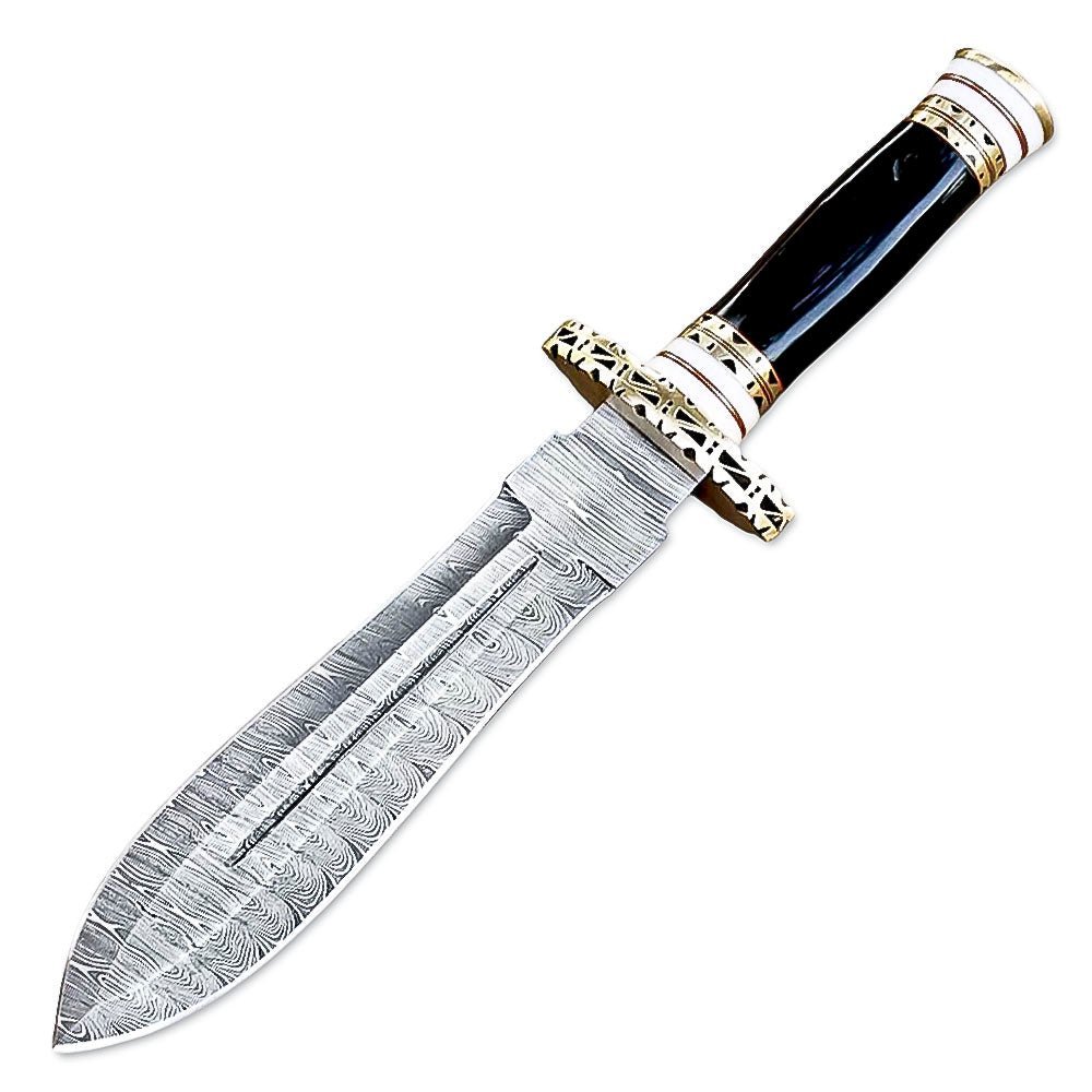 12" Handmade Damascus Steel Dagger Knife With Leather Sheth- Bone & Buffalo Horn Handle - Image 2