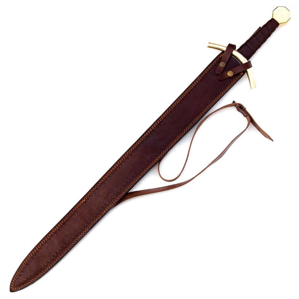 Handmade Damascus Steel Medieval Arming Style Sword With Leather Sheath - Image 4