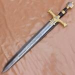40" Handmade Medieval King David Solomon Damascus Steel Sword With Leather Sheath