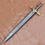 40" Awesome Hand Forged Damascus Steel Rat-Tail Marvelous Sword With Leather Sheath