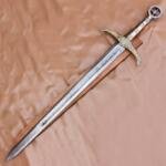 40" Hand Forged Damascus Steel Rat-Tail Locksley Sword With Leather Sheath