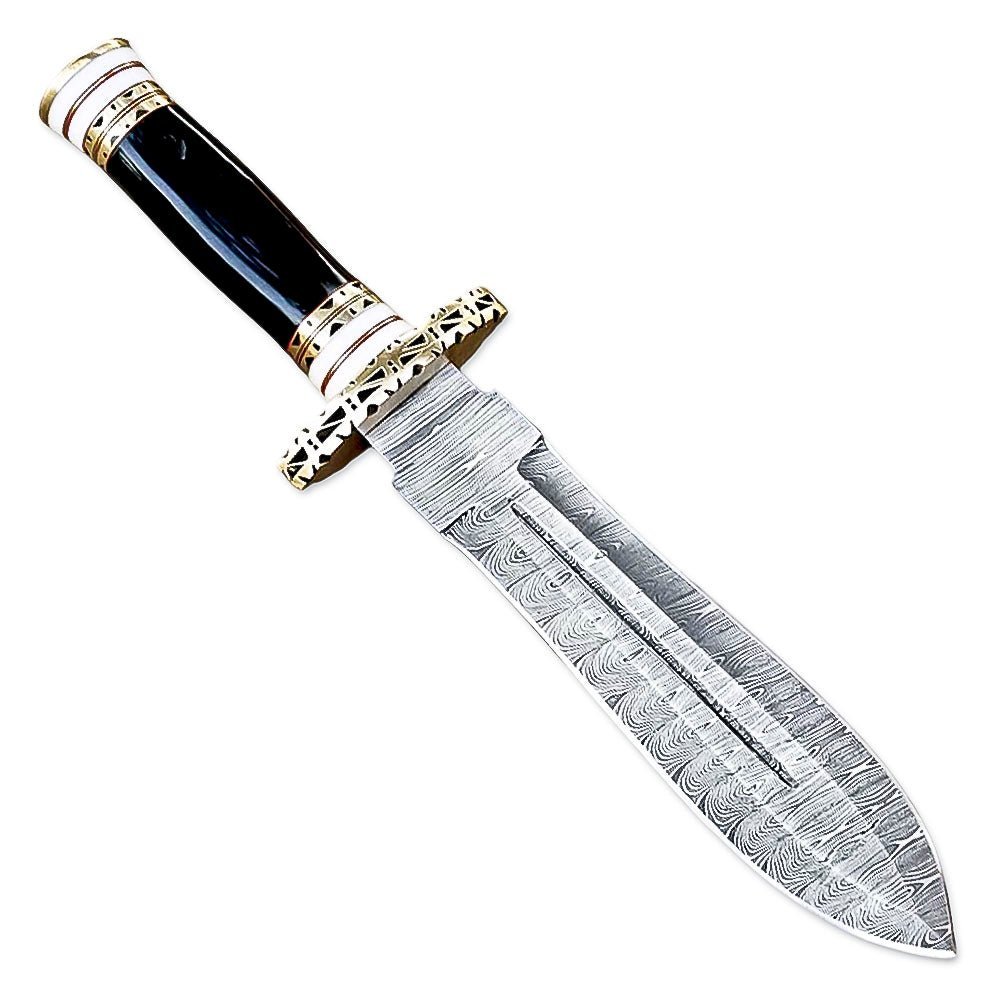 12" Handmade Damascus Steel Dagger Knife With Leather Sheth- Bone & Buffalo Horn Handle - Image 3
