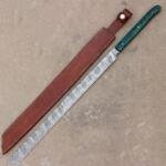 28" Custom Damascus Steel Full Tang Machete Sword Survival Hunting Knife With Leather Sheath