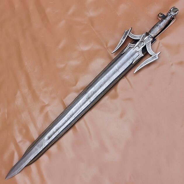 40" Hand Forged Damascus Steel Rat-Tail Batman Sword With Leather Sheath