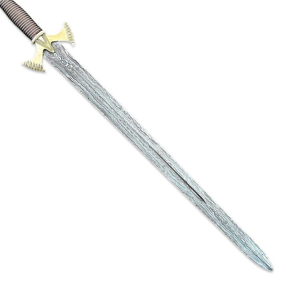 Custom Handmade Damascus Steel Combat Hunting Sword. Long Sword, Double Edge Sword, Viking Sword With Leather Sheath - Image 3