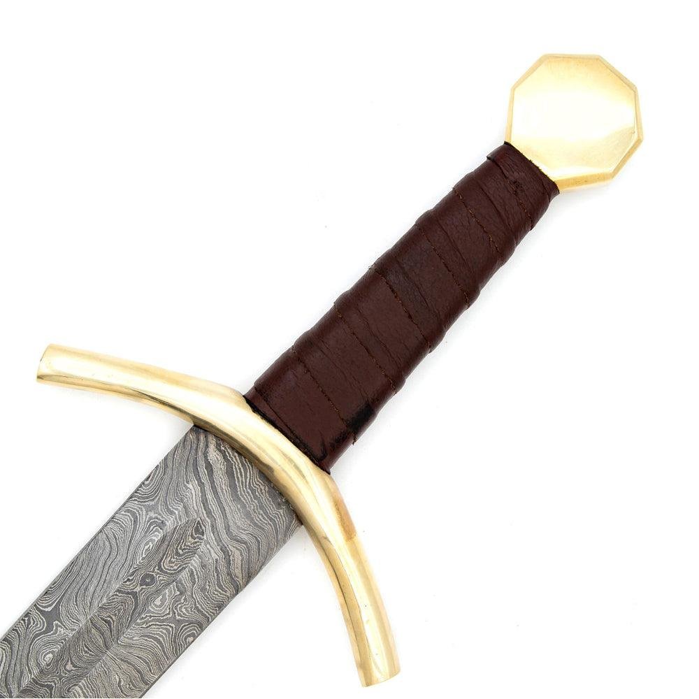 Handmade Damascus Steel Medieval Arming Style Sword With Leather Sheath - Image 2
