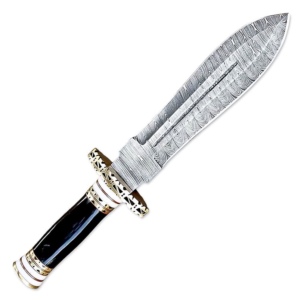 12" Handmade Damascus Steel Dagger Knife With Leather Sheth- Bone & Buffalo Horn Handle - Image 4