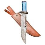 15" Handmade Damascus Steel Rat-Tail Bowie Knife Colored Bone Handle With Leather Sheath