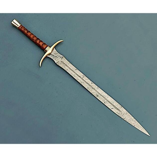 Damascus Steel Sword/Handmade Viking Sword/Medieval Sword with Leather Sheath