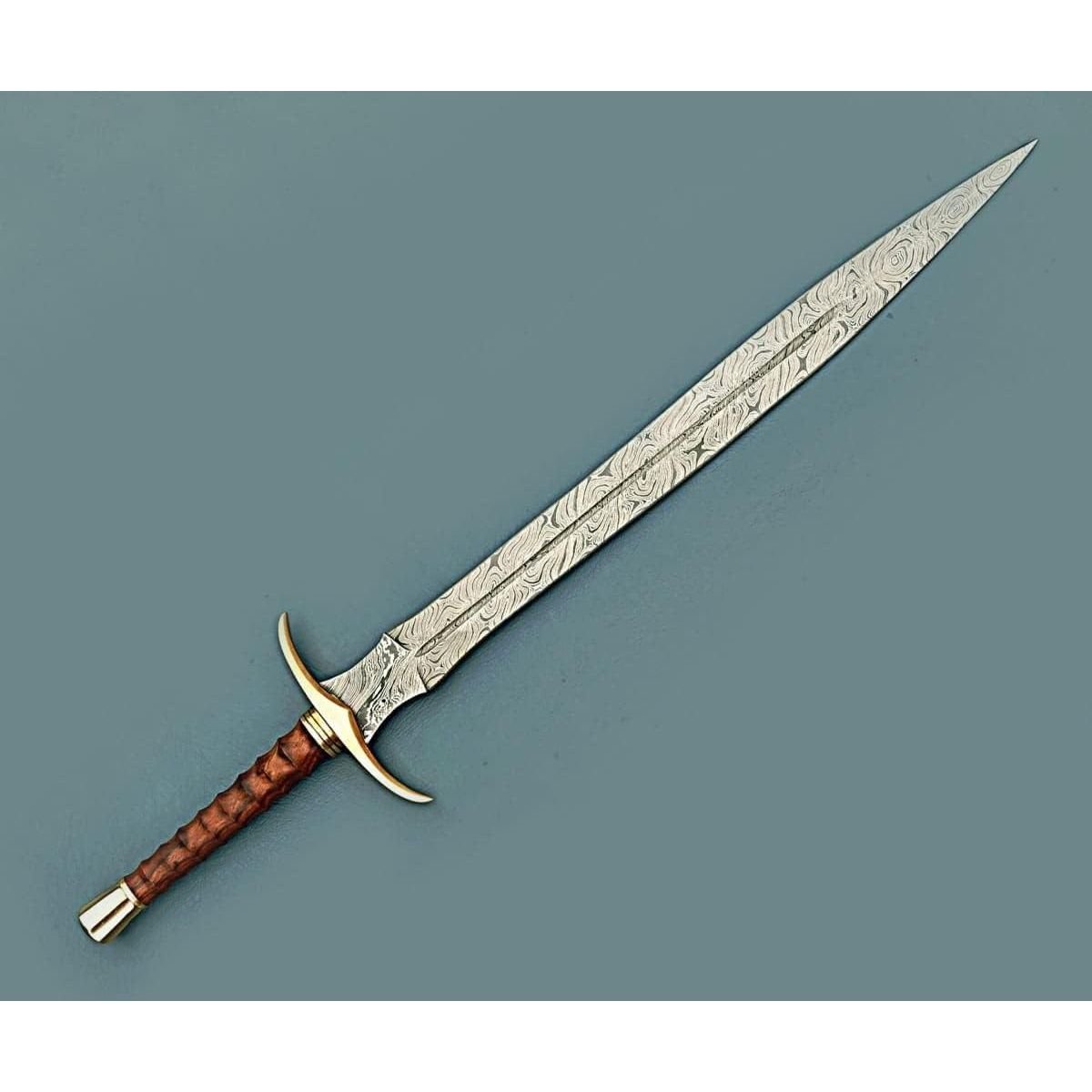 Damascus Steel Sword/Handmade Viking Sword/Medieval Sword with Leather Sheath - Image 3