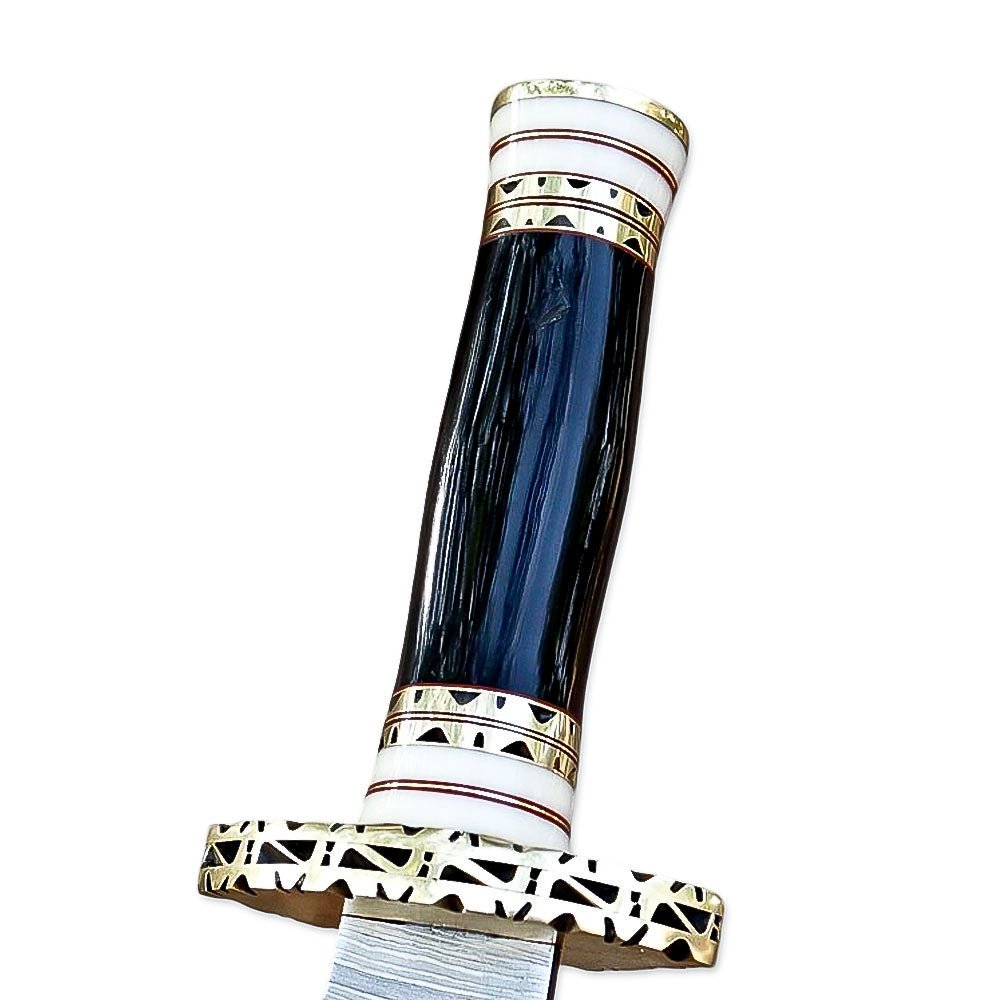 12" Handmade Damascus Steel Dagger Knife With Leather Sheth- Bone & Buffalo Horn Handle - Image 5