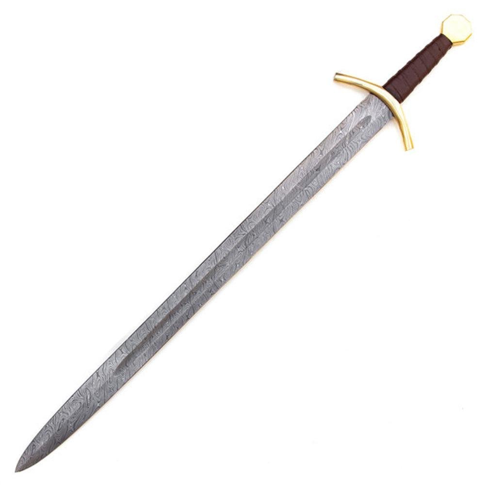 Handmade Damascus Steel Medieval Arming Style Sword With Leather Sheath - Image 3