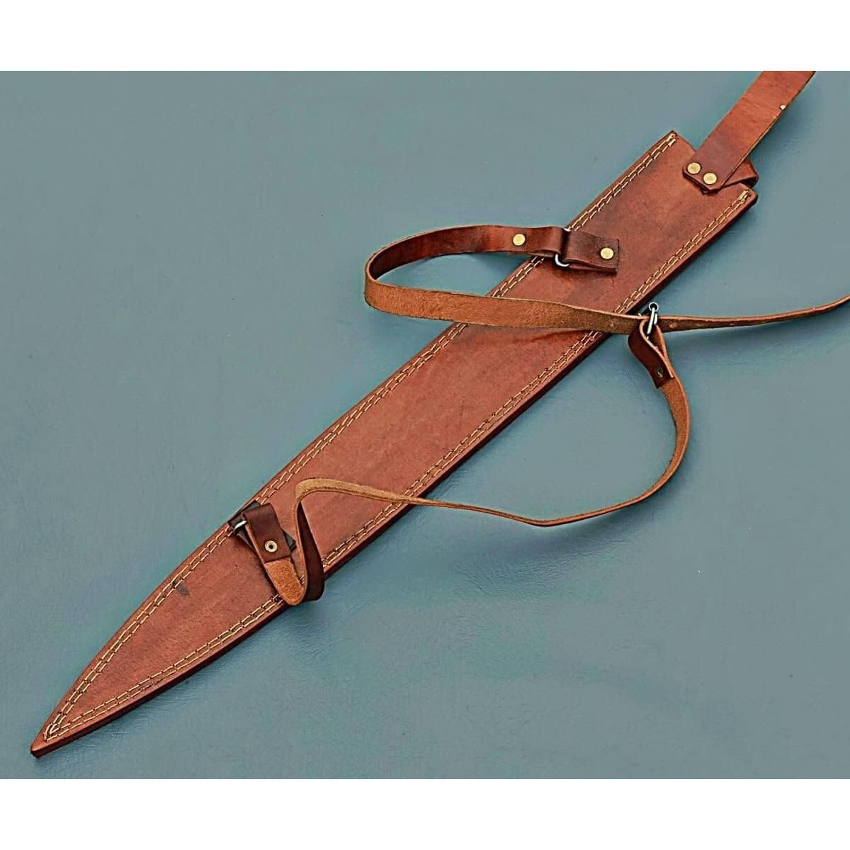 Damascus Steel Sword/Handmade Viking Sword/Medieval Sword with Leather Sheath - Image 5