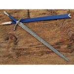 Damascus Steel glamdring Sword, Foe Hammer Sword Handmade Medieval Sword with Leather Sheath