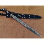 Hand Forged Damascus Steel Viking Sword, Handmade Medieval Sword with Leather Sheath