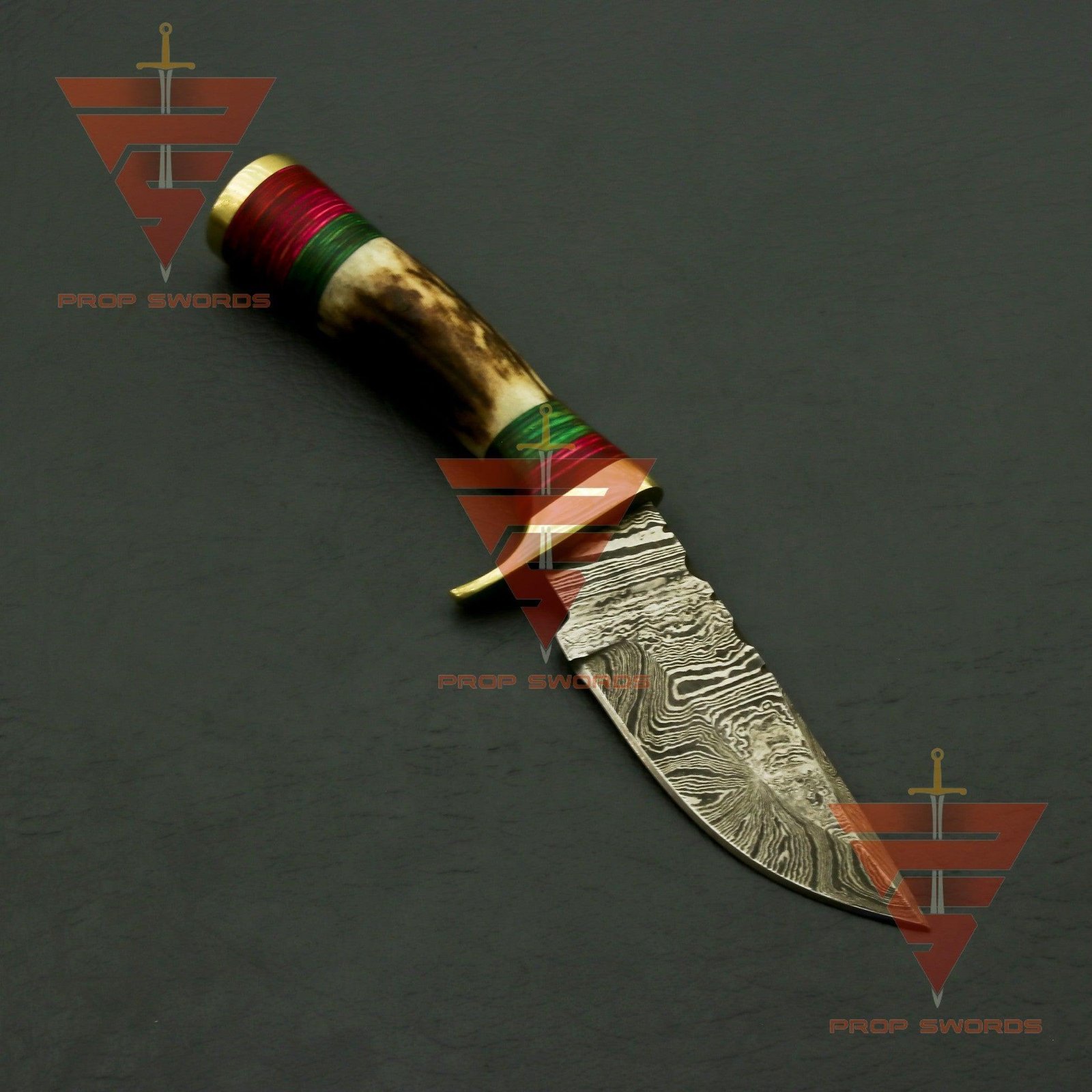 Exquisite Handcrafted Damascus Steel Stag Horn Knife with Custom Enchanting Bolster Handle and Personalized Leather Sheath: Perfect Gift for Dad, Ideal for Hunting - Image 2