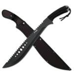 Full Tang Sawback Black Tactical Machete With Sheath