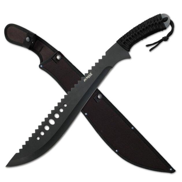 Full Tang Sawback Black Tactical Machete With Sheath
