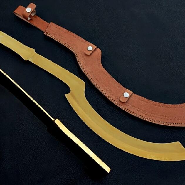 Handmade Polished Golden Khopesh With Leather Sheath