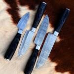 4pcs Hand Forged Damascus Steel Rat-Tail Chef’s Kitchen Knife with Leather Roll Bag
