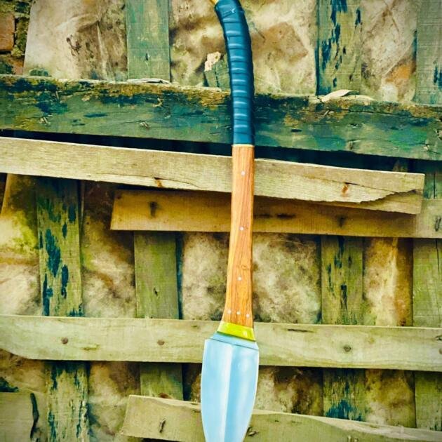 Handmade Stainless Steel Leather Wrapped Wood Handle Leaf Spear with Leather Sheath